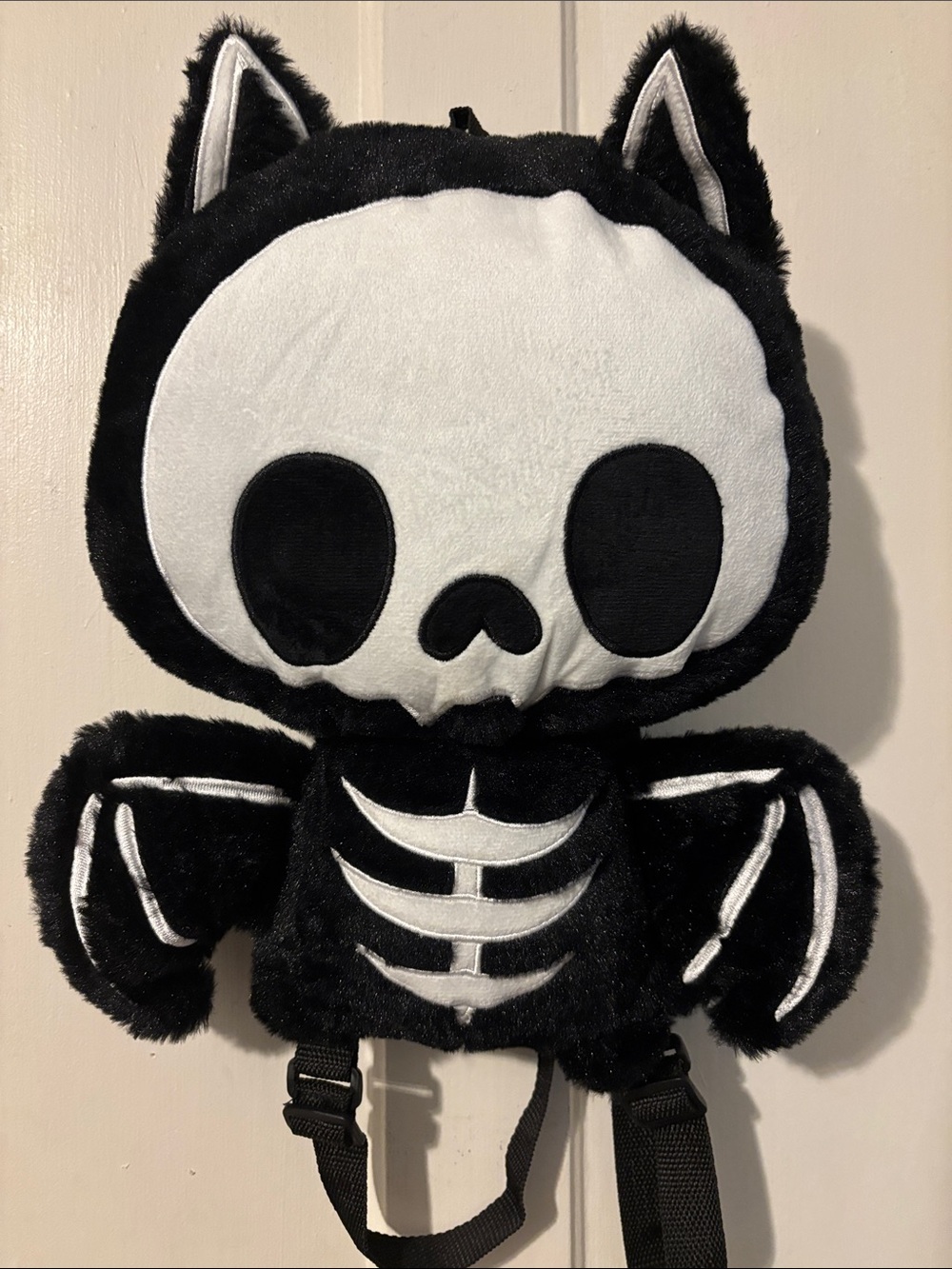 Plush Black & White Skeleton Cat Backpack